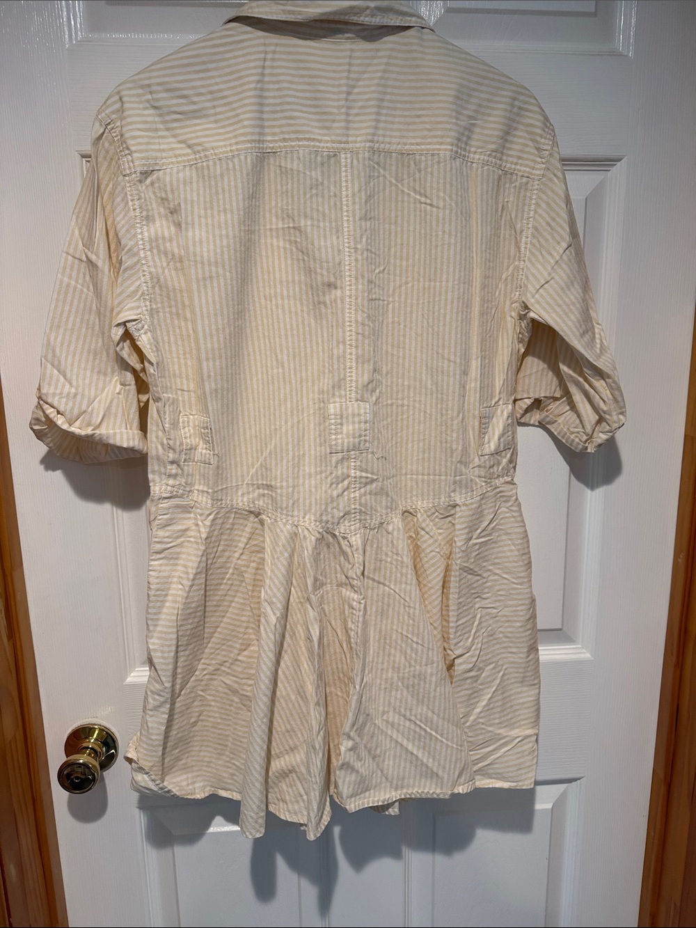 Free People- Light Yellow Striped Button-Front Women’s Tunic Top/mini-dress - Picture 6 of 6